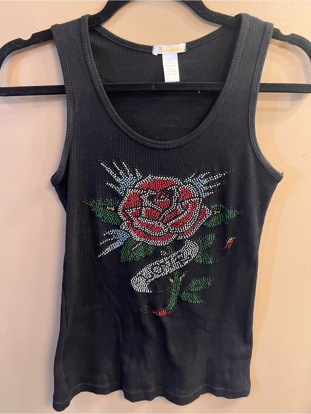 La Camilla Y2K Rhinestone Rose Tattoo Ribbed Tank top